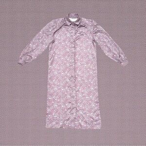 Vintage 80s Pink Purple Paisley Satin Retro Button Front Maxi Shift Dress